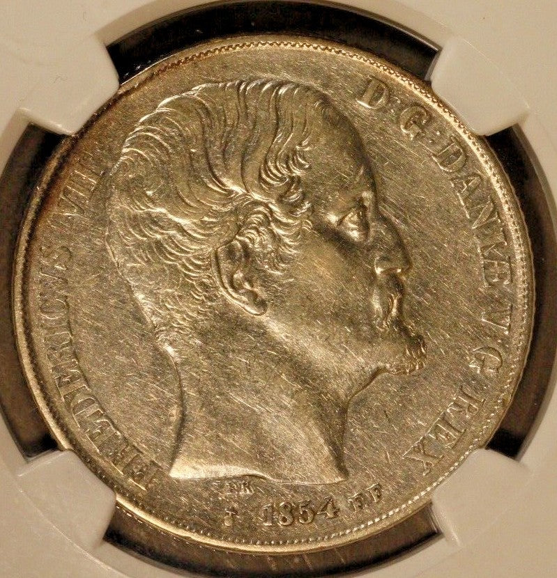 1854 FK FF Denmark 2 Rigsdaler NGC XF 45