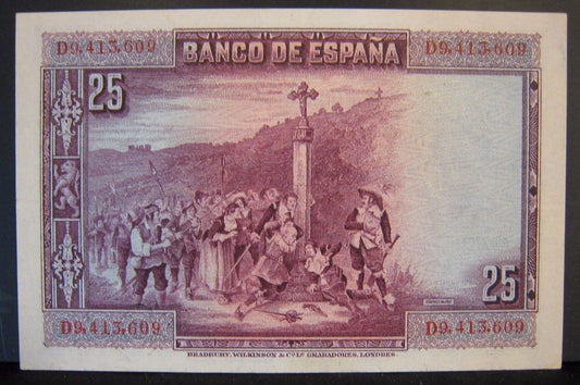1928 Spain, Bank of, 25 Pesetas Note   Nice