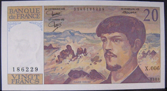 1980 France, Bank of  20 Francs P-151a CCU Nice !