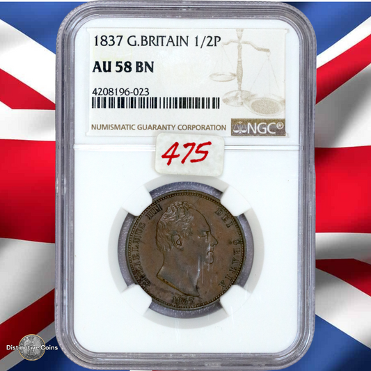 Great Britain 1837 1/2 Penny NGC AU58BN - GBS059