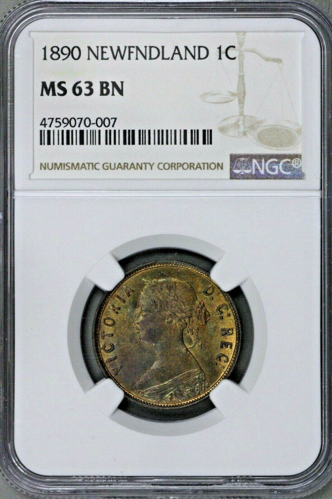 Canada 1890 Newfoundland 1 Cent NGC MS 63 BN   S332