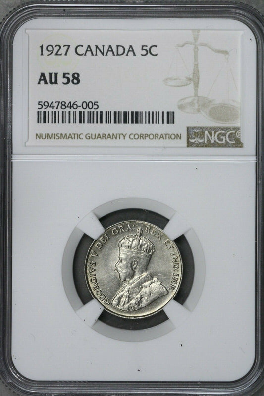 Canada 1927 5 Cents NGC AU 58 S552
