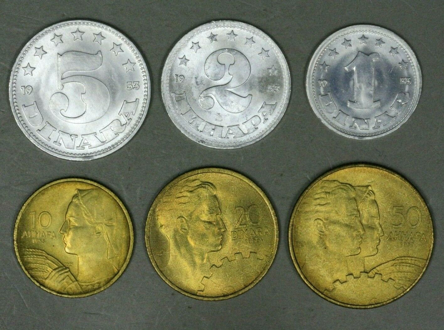 Yugoslavia 1953-55 6 Coin Set K 29 35 BU   B191