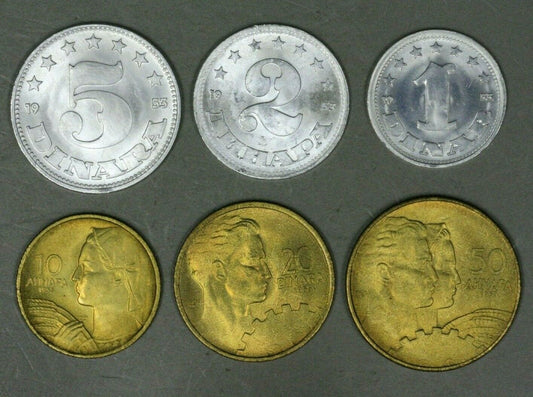 Yugoslavia 1953-55 6 Coin Set K 29 35 BU   B191