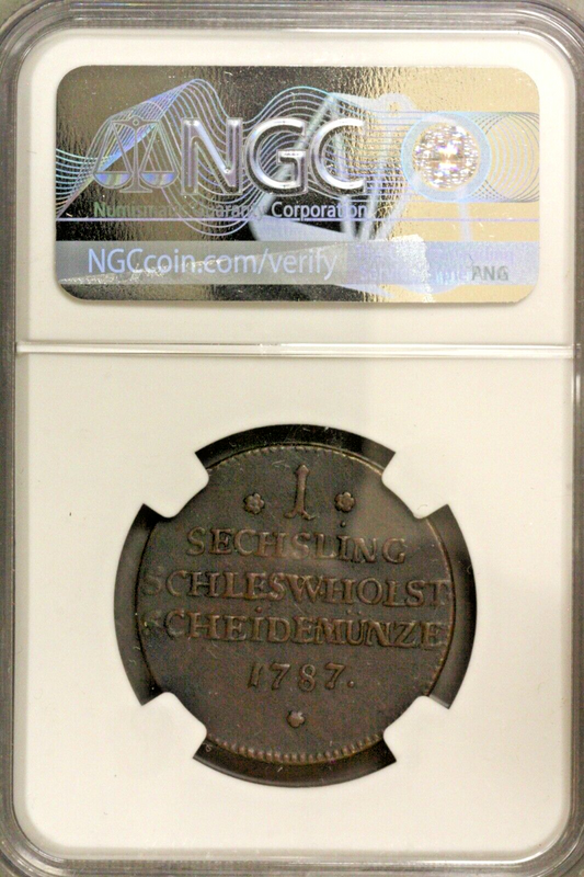 Denmark Schleswig Holstein 1787 1 Sechsling  NGC AU Details Environmental Damage