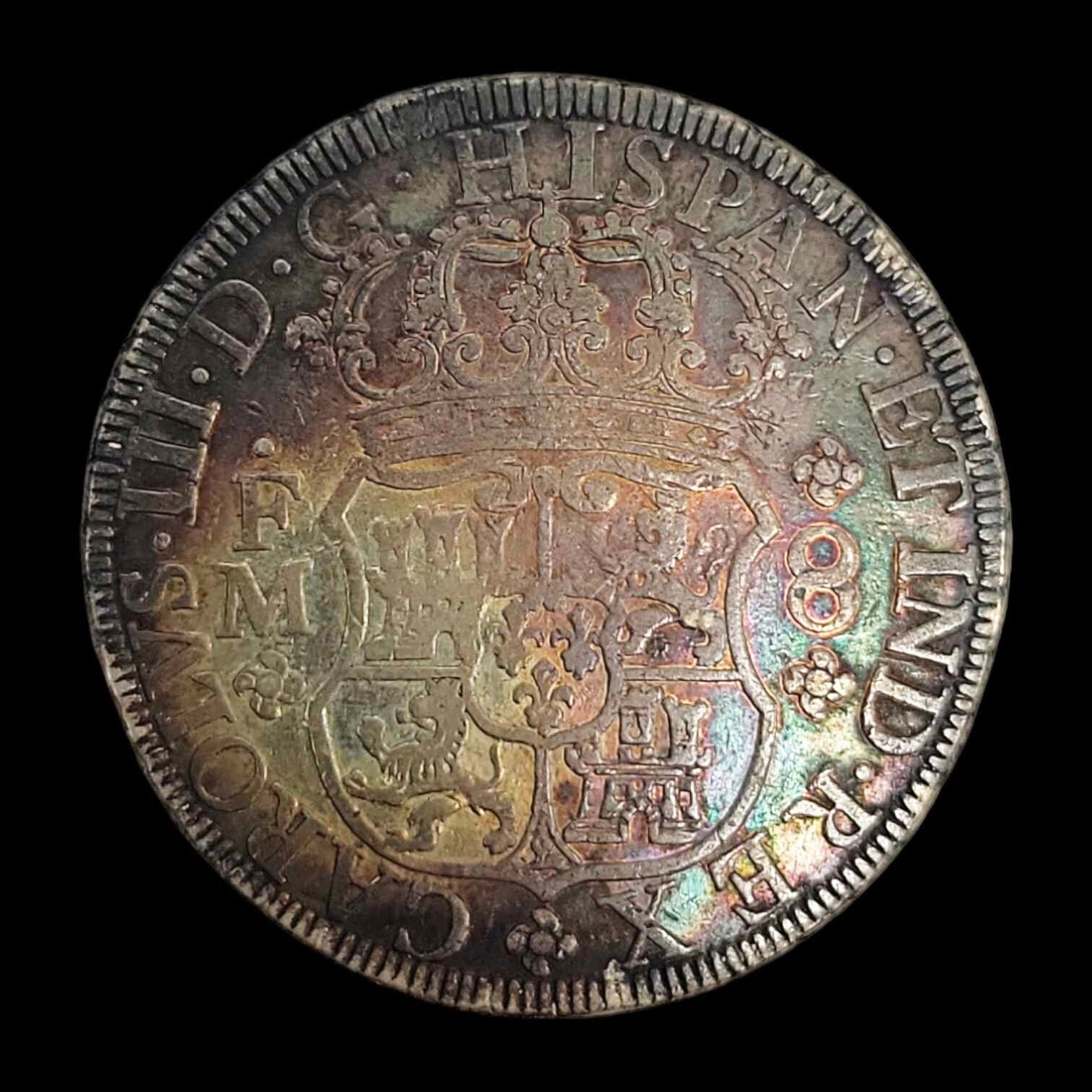 Mexico SPANISH COLONY 8 Reales KM# 105 Rainbow Toning Rare - A3462