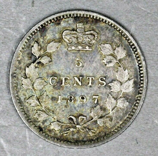 Canada 1897 Silver 5 Cent Original AU  A3170