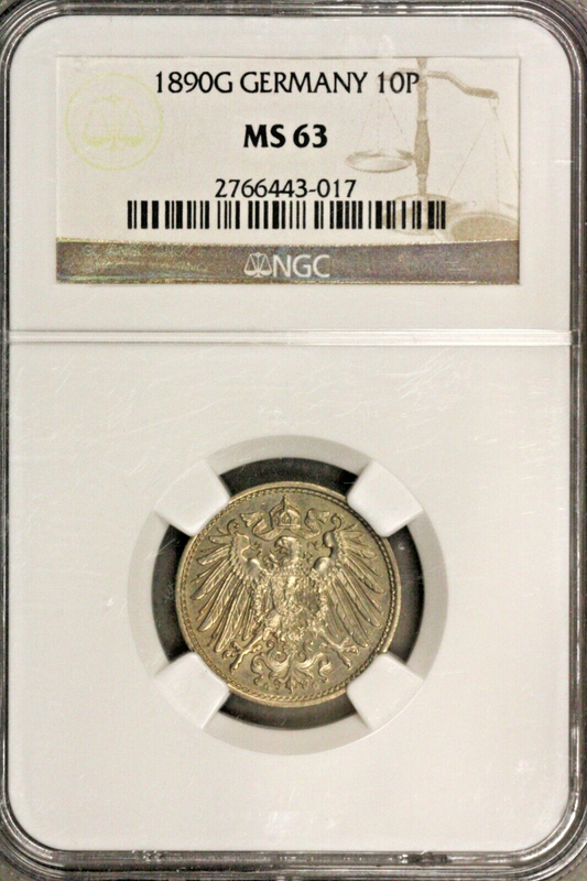 Germany 1890 G 10 Pfennic  NGC MS 63