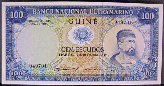 1971 Portugal Guinea 100 Escudos Crisp Lovely Note !