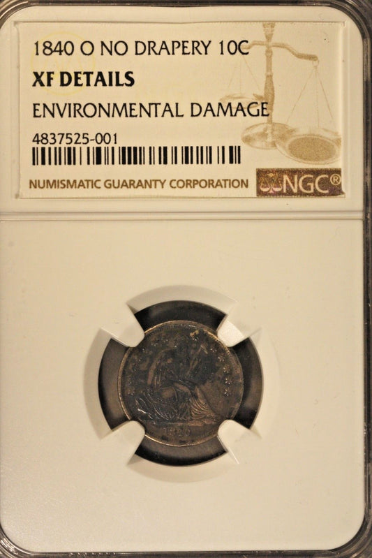 1840 O Seated Liberty Dime No Drapery NGC XF Detail *