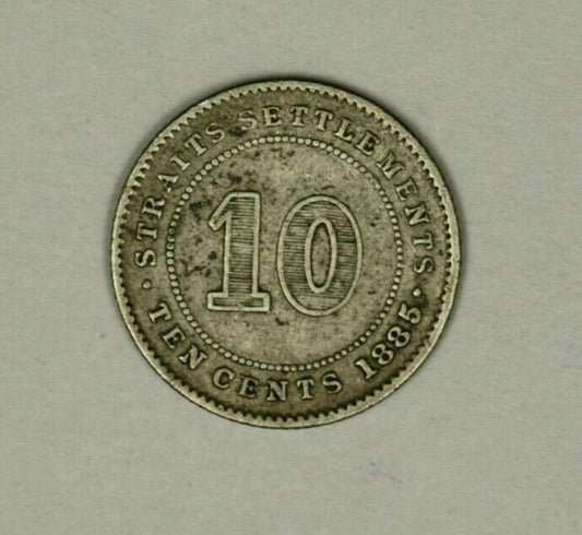 Straits Settlements 10 Cents 1885  VF  Victoria   A897  Scarce