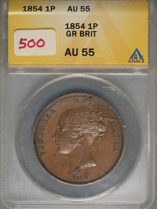 Great Britain 1854 Penny K-739 ANACS AU55