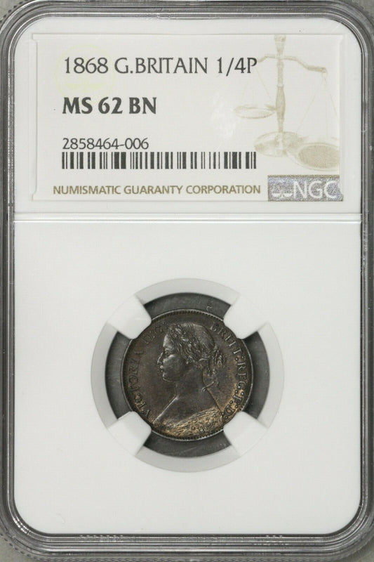Great Britain 1868 Farthing NGC MS 62 BN S568