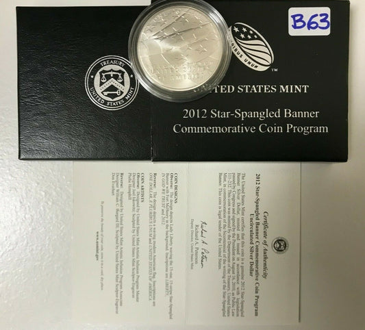 2012 Star-Spangled Banner UNC Silver Dollar  with Box & COA   B63