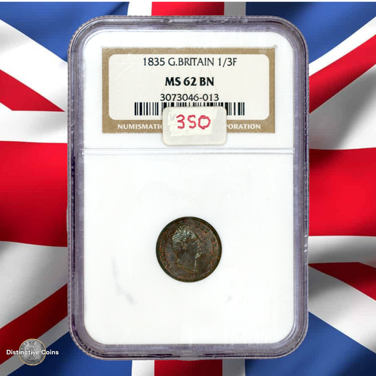 Great Britain 1835 1/3 Farthing NGC MS62BN - GBS001