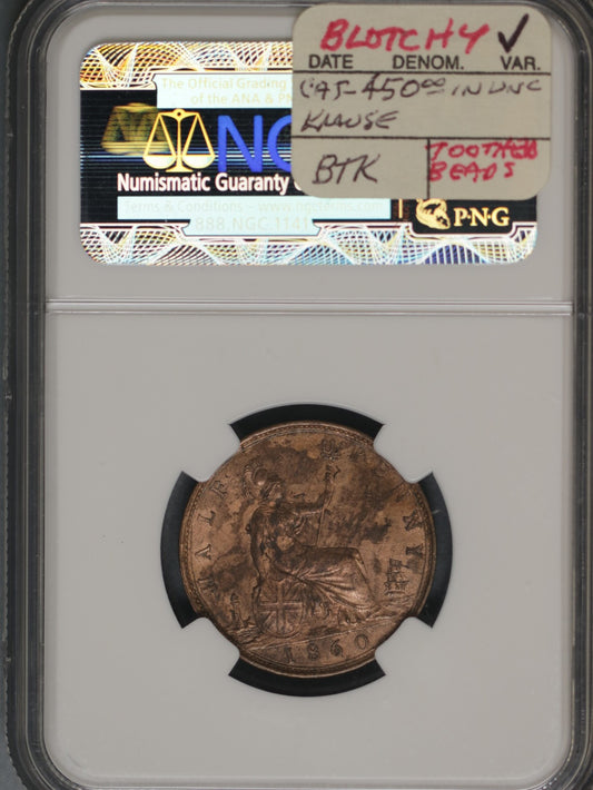 Great Britain 1860 1/2 Penny K-748.2 NGC UNC DETAILS Altered Color 4 Berries