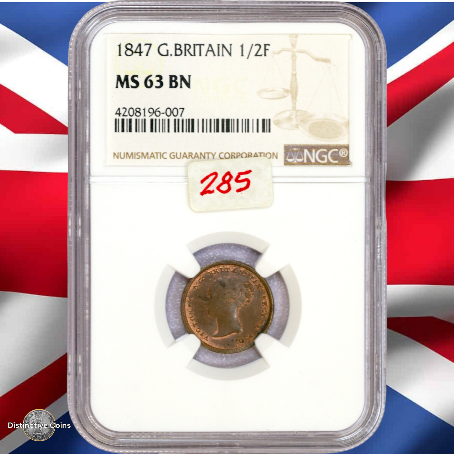 Great Britain 1847 1/2 Farthing NGC MS63BN - GBS020
