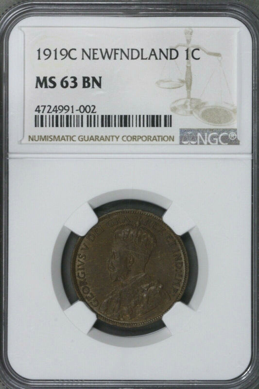 Canada Newfound Land 1919 Cent NGC MS 63 BN  S273