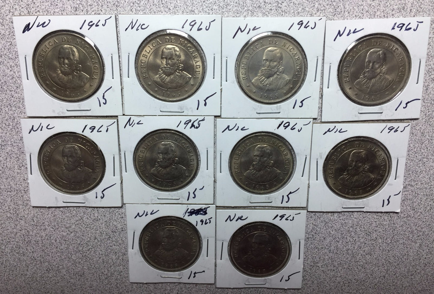 Lot of (10) 1965 NICARAGUA 50 Centavos   #A101