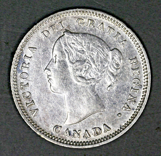 Canada 1890H Silver 5 Cents XF Old Light Cleaning  A3178