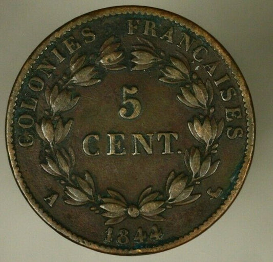 French Colonies 5 Centimes 1844 High Grade A1683