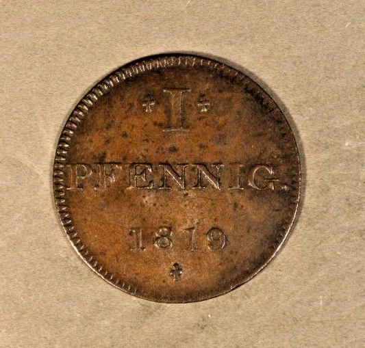 1819 German State Frankfurt Juden Pfennig Token Nice