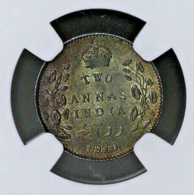 India 1910 C 2 Annas NGC MS 64  S699