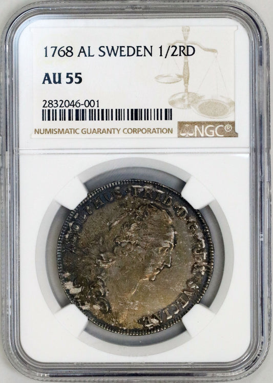 Sweden 1768-AL 1/2 Riksdaler KM# 489 (NGC) AU55 Very Rare 6,476 Minted D040