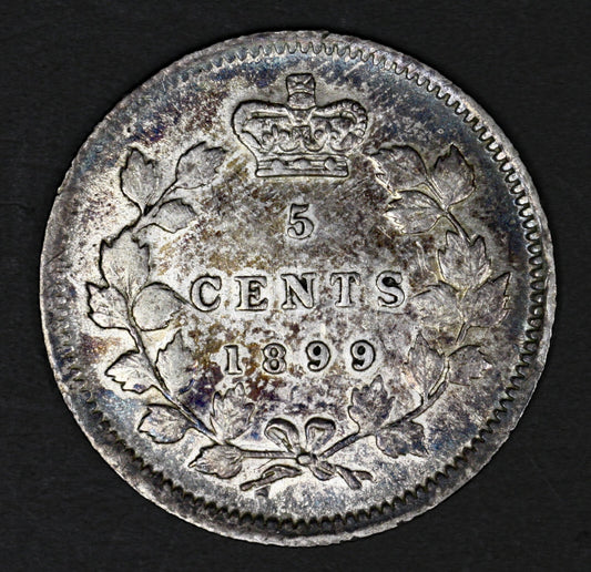 Canada 1899 Silver 5 Cents Blue Toned AU+  A3176