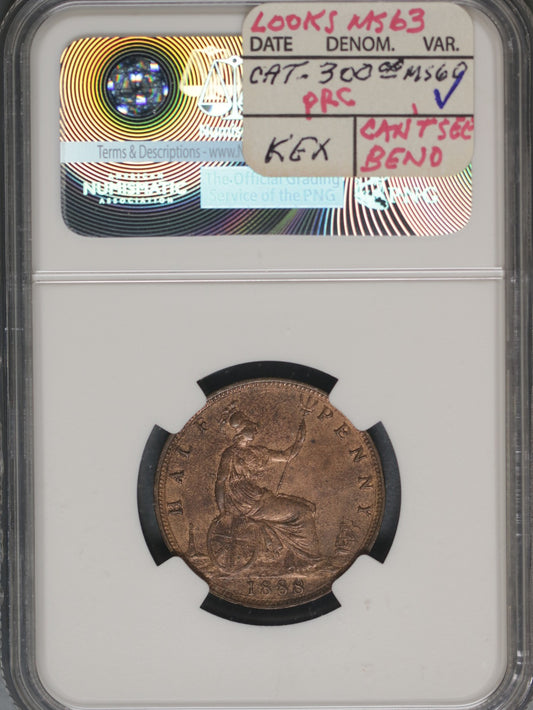 Great Britain 1888 1/2 Penny K-754 NGC UNC DETAILS BENT