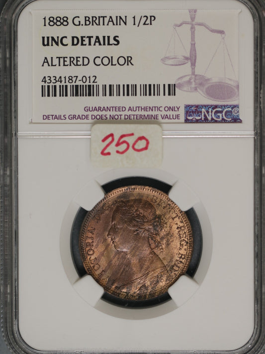 Great Britain 1888 1/2 Penny K-754 NGC UNC DETAILS ALTERED COLOR