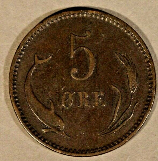 1882 C.S. Denmark 5 Ore Very Nice