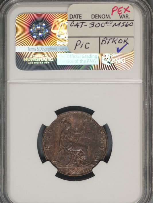 Great Britain 1885 1/2 Penny K-754 NGC AU DETAILS SURFACE HAIRLINES