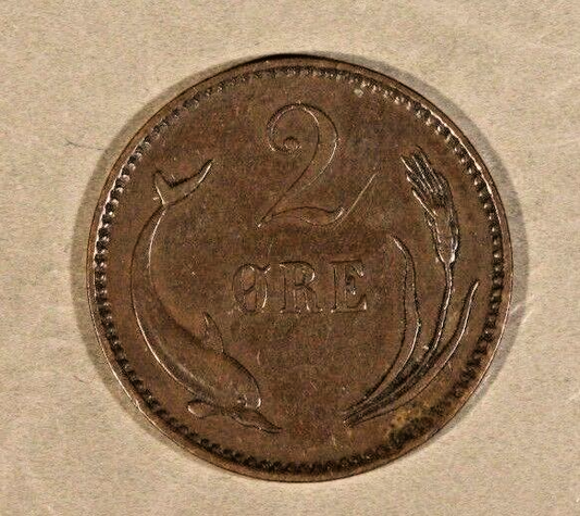 1892 CS Denmark 2 Ore Circulated Details Key Date