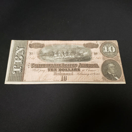 Confederate States of America  Richmond 1864 $10 T-68 F over A variety