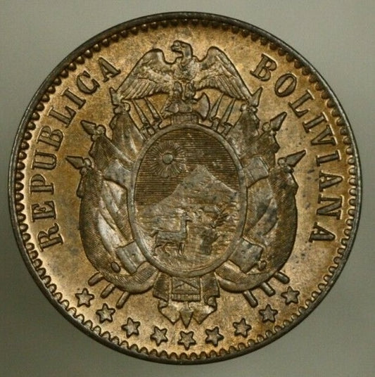 Bolivia Centavo 1883-A  Red-Brown UNC   A2095