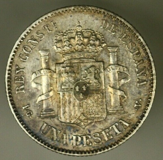 Spain Silver Peseta 1894 (94) AU+  Alfonso XIII    A866