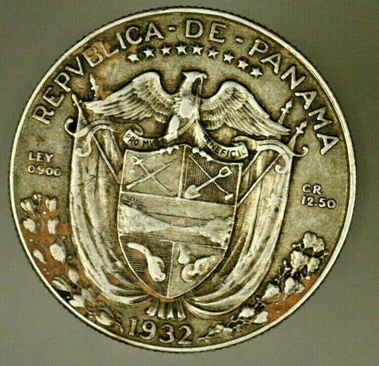 Panama Silver 1/2 Balboa 1932  XF-   A828