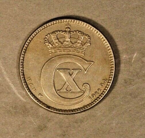 1922 Denmark 25 Ore Silver Higher Grade