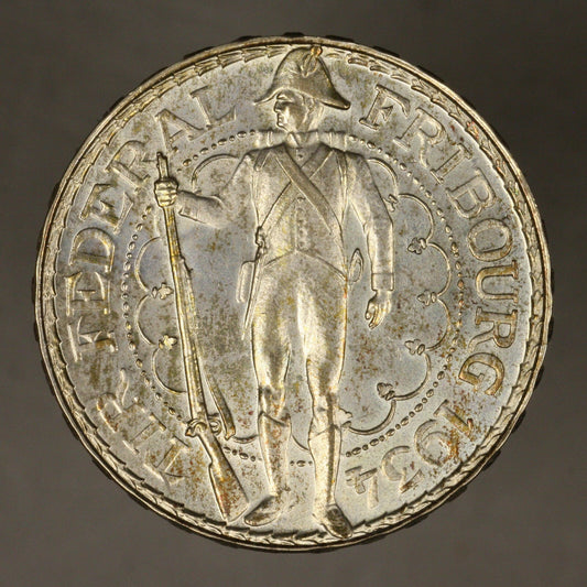 Switzerland 1934 5 francs 5 fr proof fribourg shooting festival