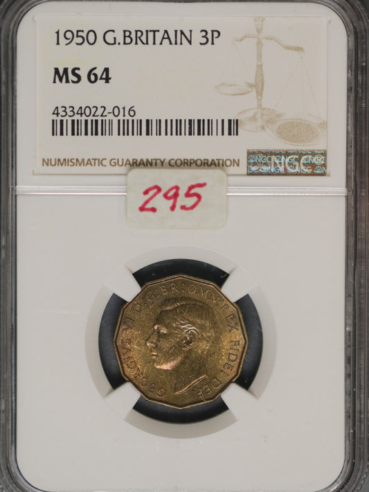 Great Britain 1950 3 Pence K-849 NGC MS64