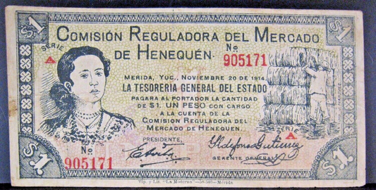1914 Mexico Rev. Yucatan, Comision Reguladora 1 Peso ++