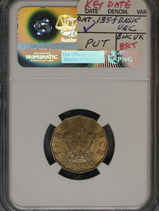 Great Britain 1950 3 Pence K-849 NGC MS64