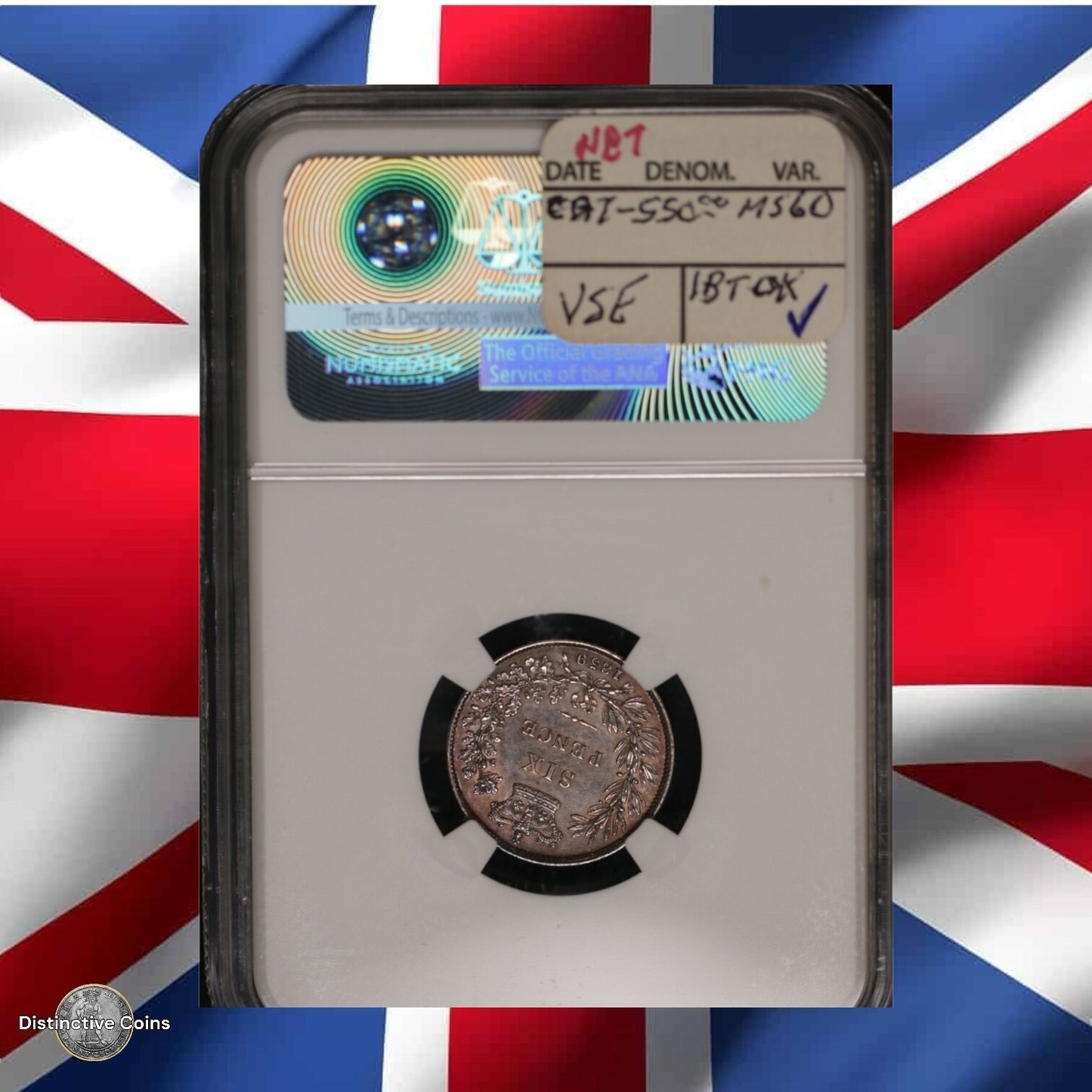 Great Britain 1858 6 Pence NGC AU58