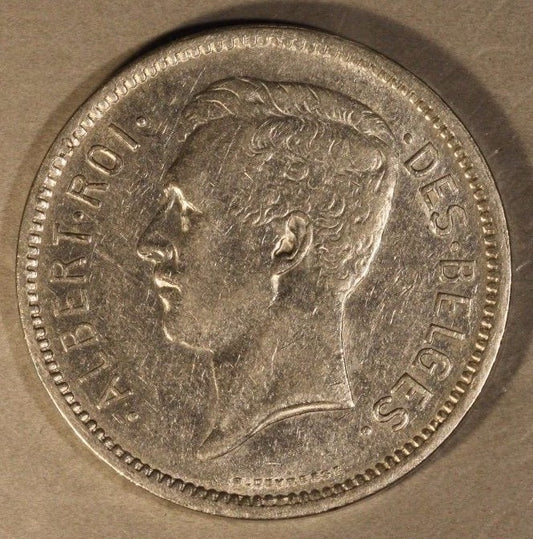 1934 Belgium 5 Francs Key Series Coin VF+