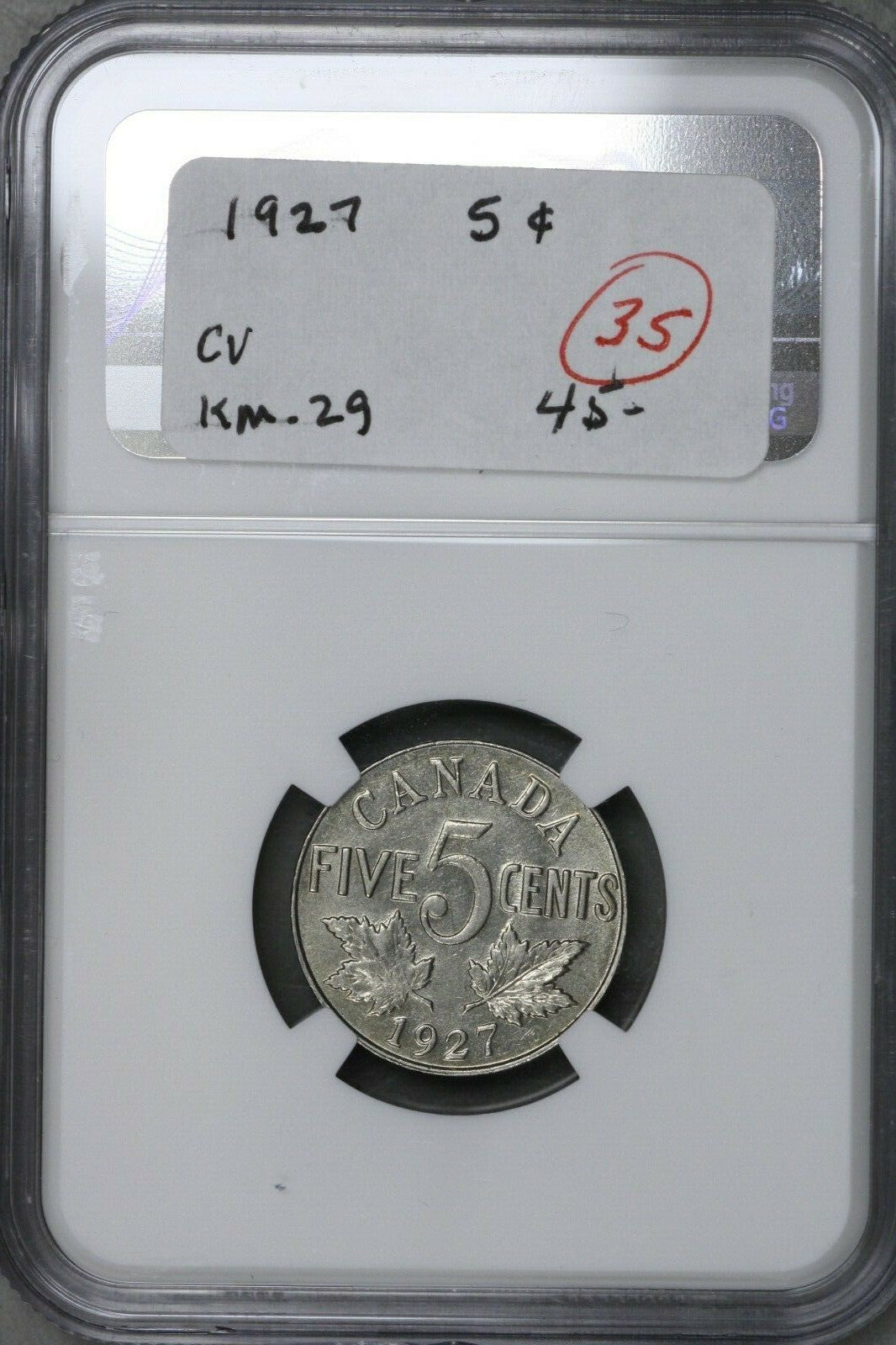 Canada 1927 5 Cents NGC AU 58 S552