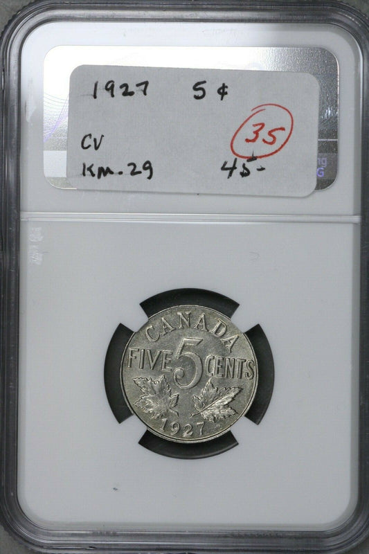 Canada 1927 5 Cents NGC AU 58 S552