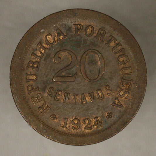 Portugal 1924 20 Centavos brown UNC
