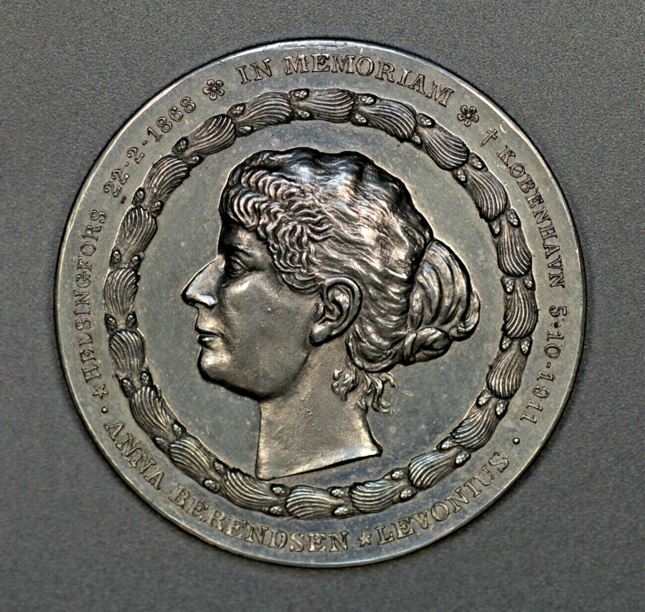 1928 Denmark Medal of Anna Berendsen.  Gift by Charles Ernest Riddiford. B471
