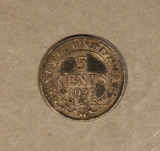 1929 Newfoundland 5 Cents Silver Lightly Circulated